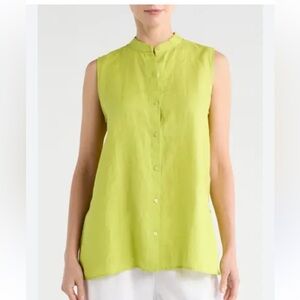 Talbots Irish Linen Chartreuse Sleeveless Blouse